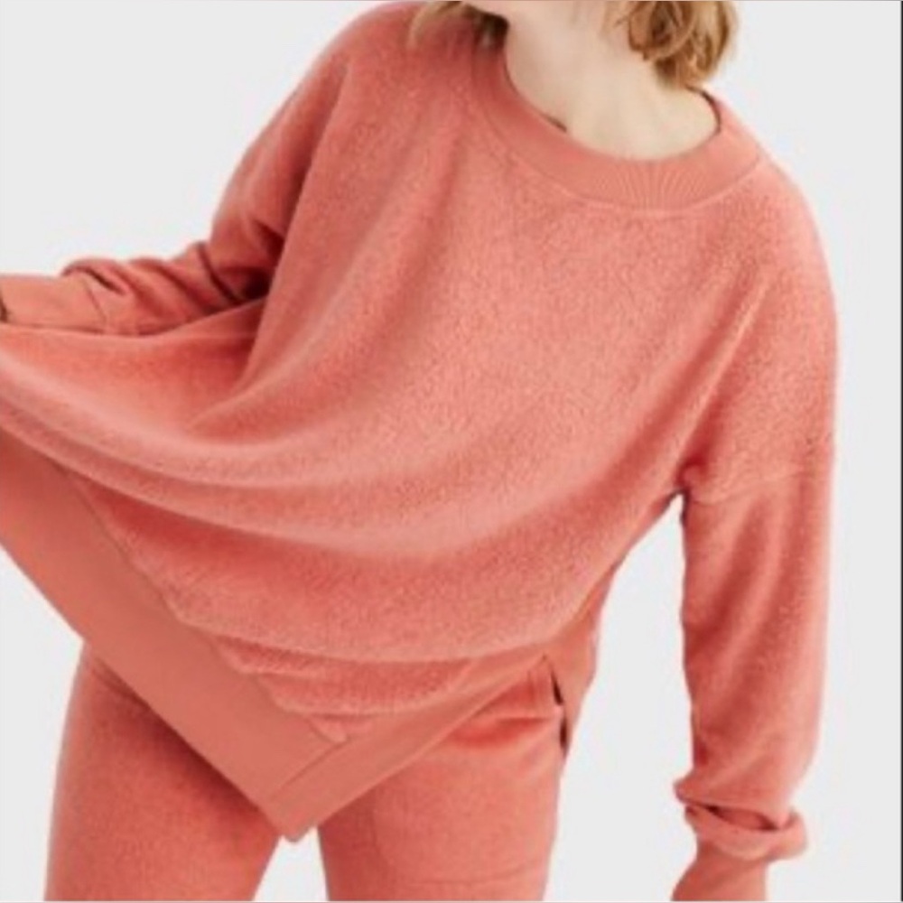 Aerie Chilled Out Coral French Terry Oversized Sweatshirt Small‎